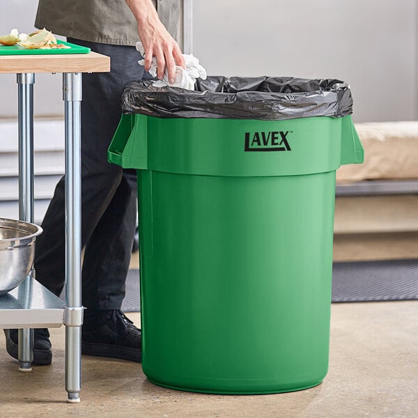 Lavex 44 Gallon Green Round Commercial Trash Can