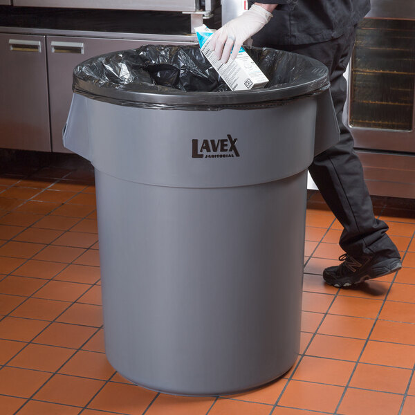 Lavex Janitorial 55 Gallon Gray Round Commercial Trash Can