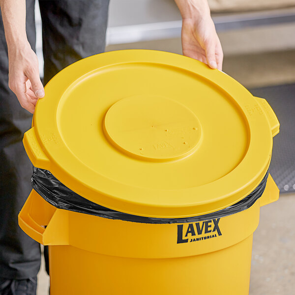 Lavex 20 Gallon Yellow Round Commercial Trash Can Lid