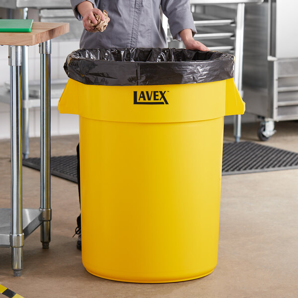 Lavex 44 Gallon Yellow Round Commercial Trash Can
