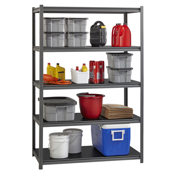 Hirsh Industries 20998 48" x 24" x 72" Gray Heavy-Duty Five-Shelf Boltless Shelving Unit with Laminated Decking