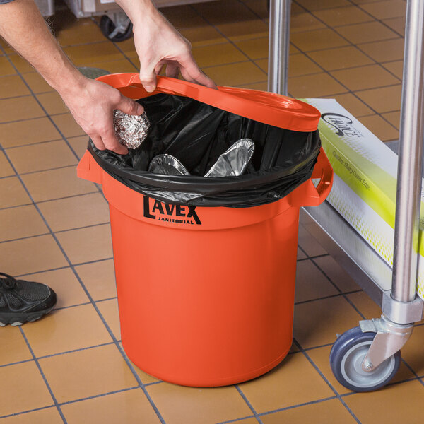 Lavex Orange Round High Visibility Commercial Trash Can Lid