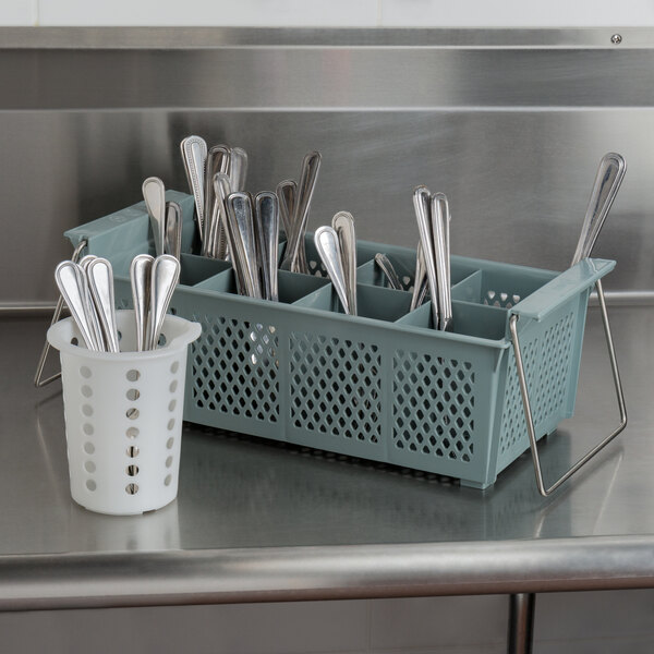 Noble Products 8 Compartment Half Size Grey Flatware Rack with Handles