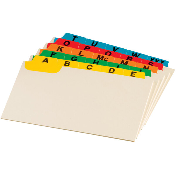 A group of Oxford A - Z index card guides with colorful alphabet tabs.