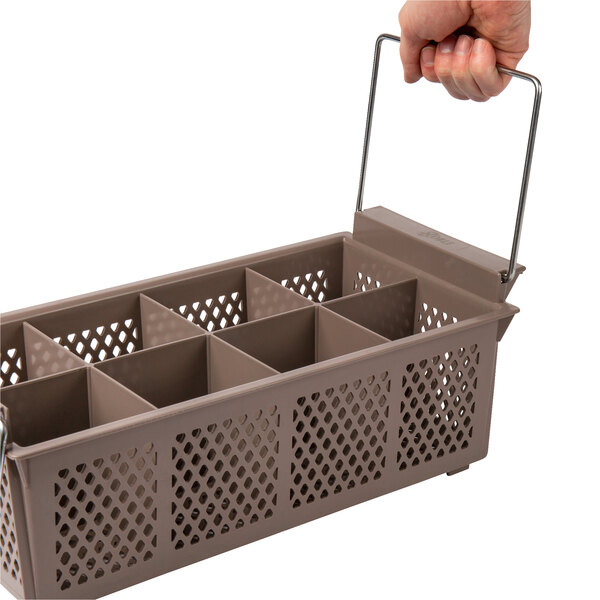 Noble Products 8 Compartment Half Size Brown Flatware Rack with Handles