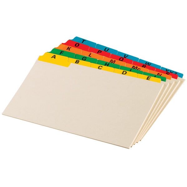 A group of Oxford A - Z index card guides in assorted colors.