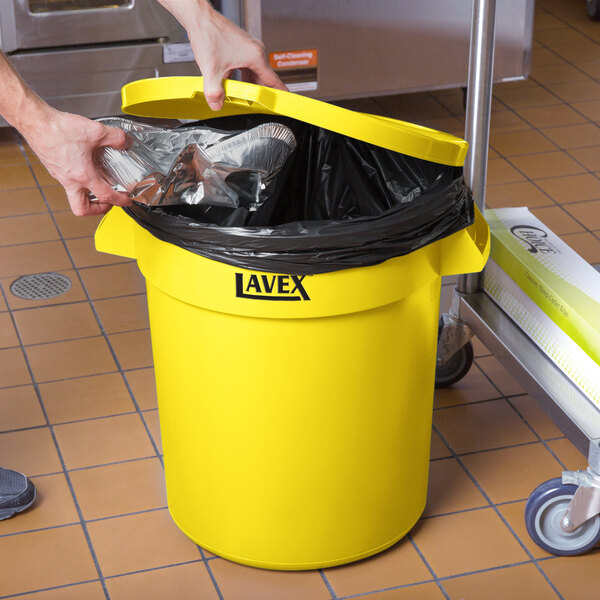 Lavex 20 Gallon Yellow Round Commercial Trash Can and Lid