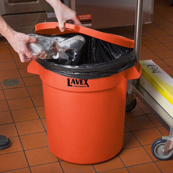 Lavex 20 Gallon Orange Round High Visibility Commercial Trash Can and Lid