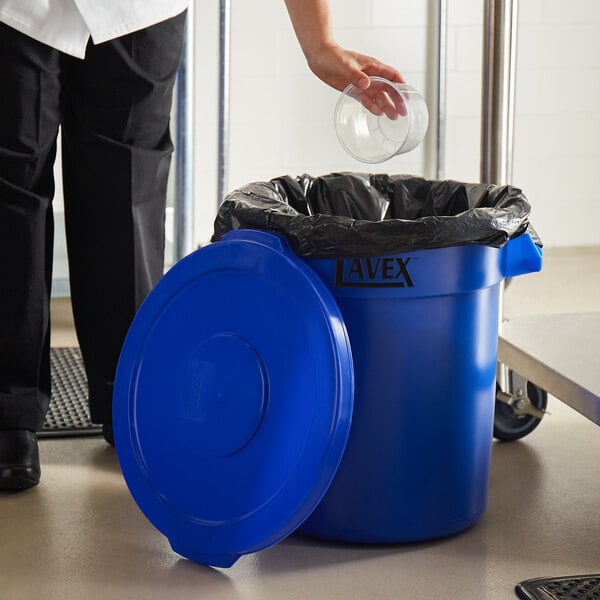 Lavex 10 Gallon Blue Round Commercial Trash Can and Lid