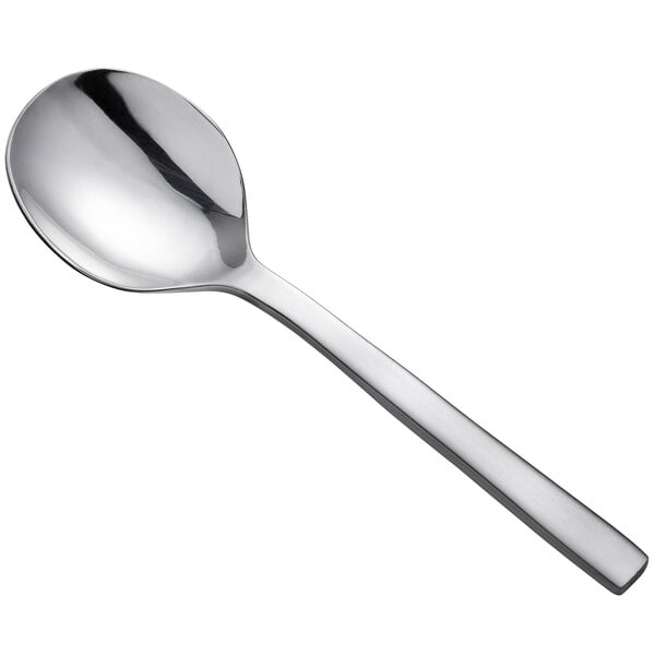 A Oneida Chef's Table stainless steel bouillon spoon with a long silver handle.