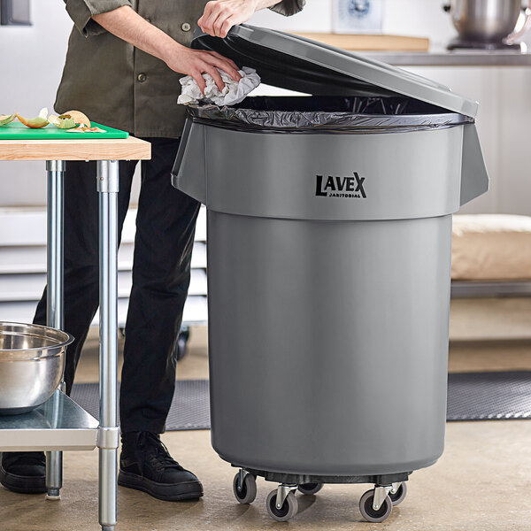 Lavex 55 Gallon Black Round Commercial Trash Can