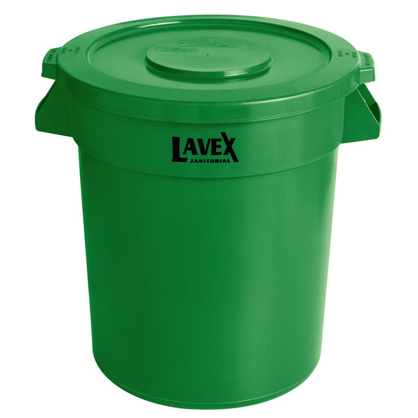 Lavex 20 Gallon Green Round Commercial Trash Can and Lid