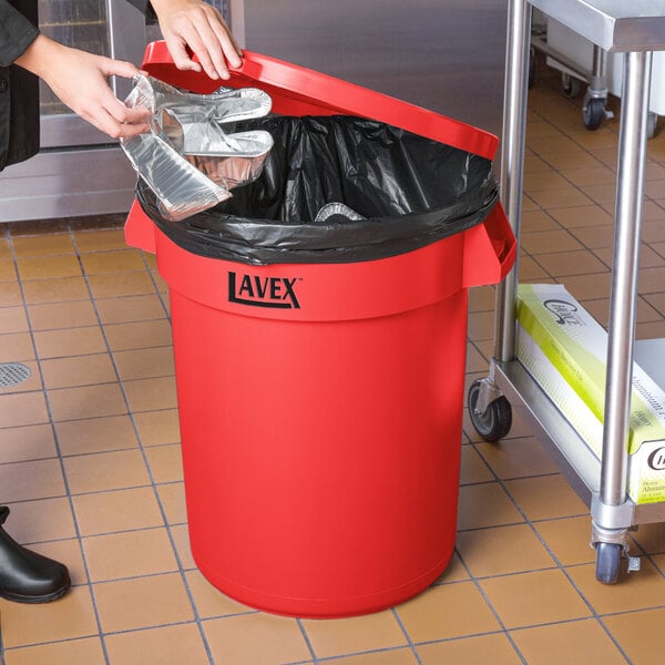 Lavex 32 Gallon Red Round Commercial Trash Can and Lid