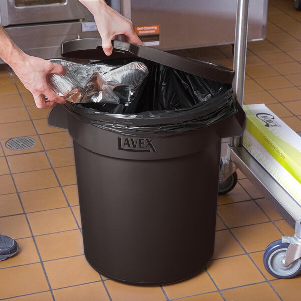 Lavex 20 Gallon Brown Round Commercial Trash Can and Lid
