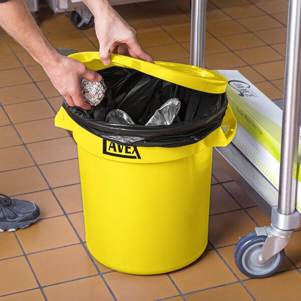 Lavex 10 Gallon Yellow Round Commercial Trash Can and Lid