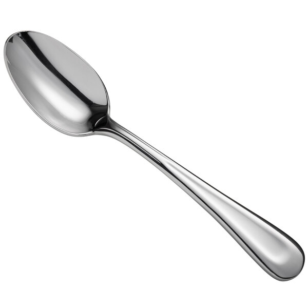 A Oneida Acclivity stainless steel European teaspoon with a silver handle and spoon.