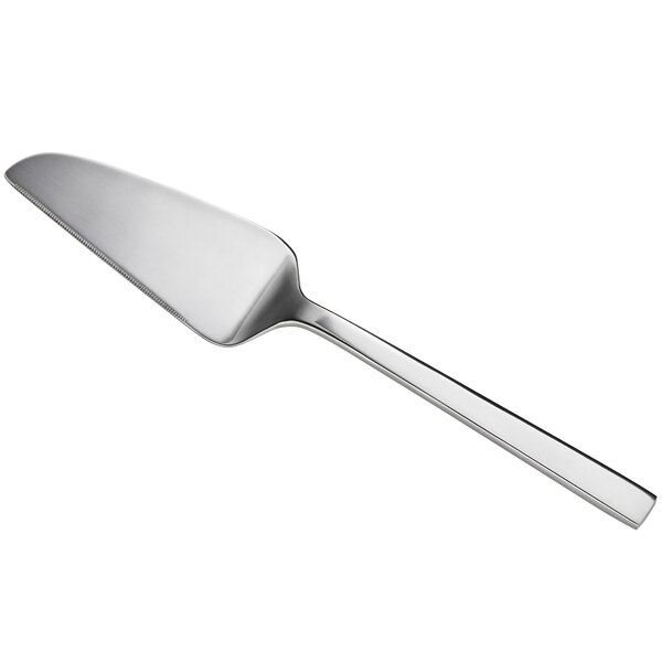 A close-up of a Oneida stainless steel cake server.
