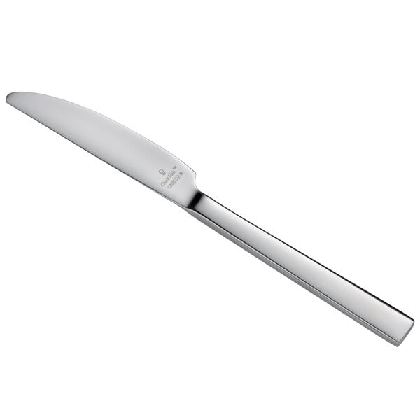 A close-up of a Oneida stainless steel butter knife with a silver handle.