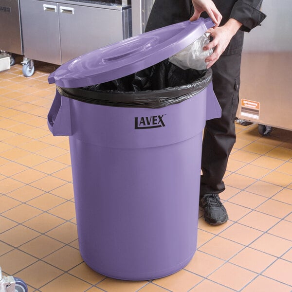 Lavex 44 Gallon Purple Round Commercial Trash Can and Lid