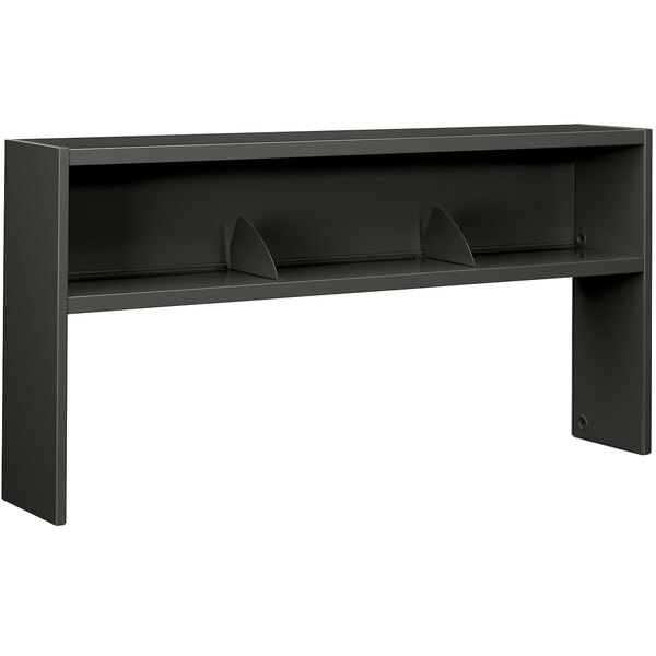 A charcoal steel HON Stack-On Open Shelf Hutch with two shelves.