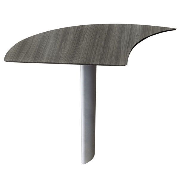 A Safco Medina curved left-hand desk extension with a gray steel base and a black top.