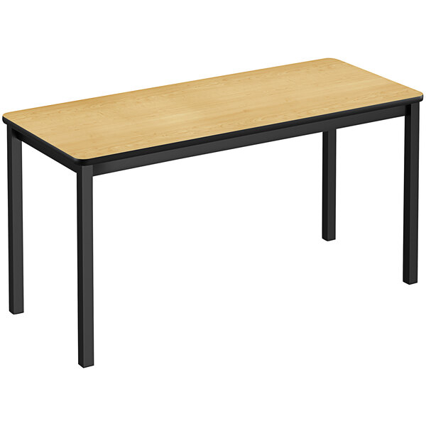 A Correll Fusion Maple lab table with black legs.
