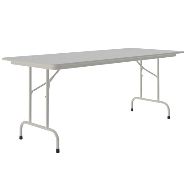 A rectangular gray granite Correll folding table with a gray frame.