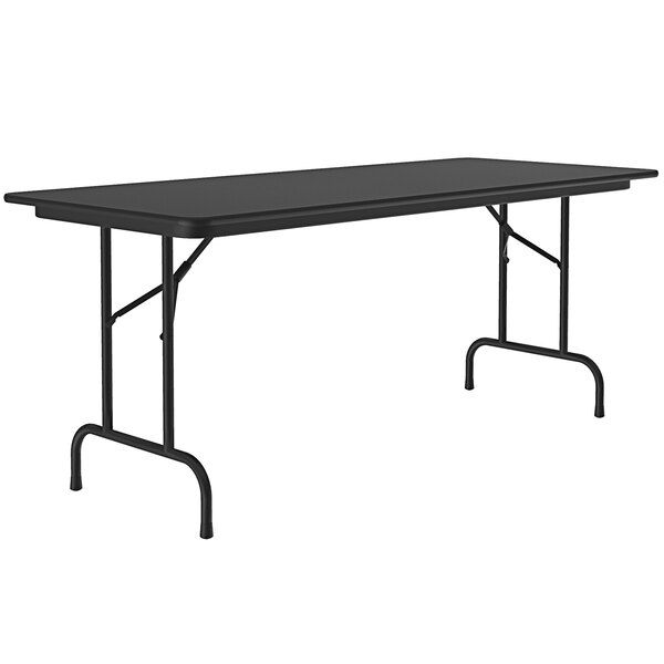 A black rectangular Correll folding table with black legs.