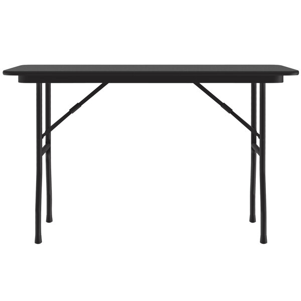 Correll 18" x 48" Black Granite Light Duty Melamine Folding Table with ...