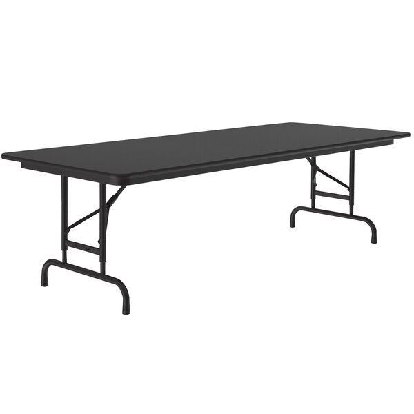 Correll 30″ x 72″ Black Granite Light Duty Melamine Adjustable Height Folding Table with Black Frame