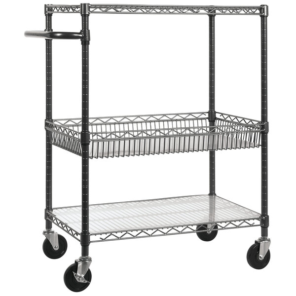 Alera ALESW543018BA Black Anthracite Three Shelf Mobile Wire Cart with