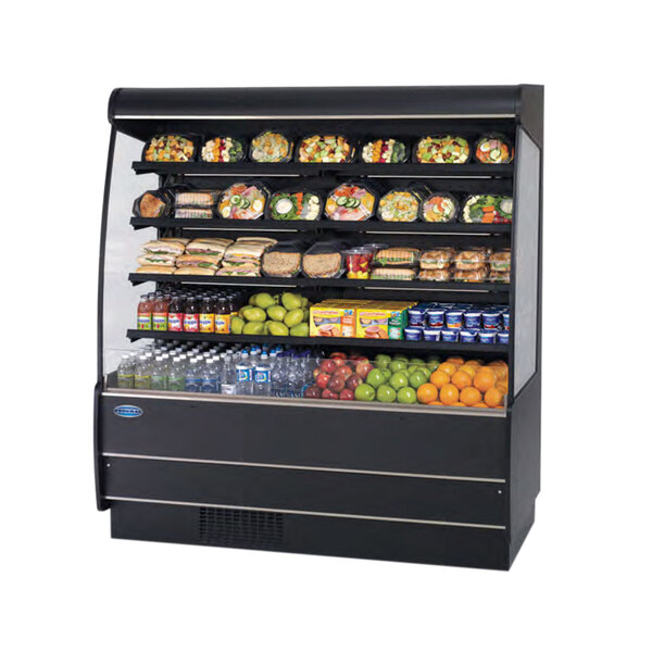 A Federal Industries high profile non-refrigerated display case with food on it.
