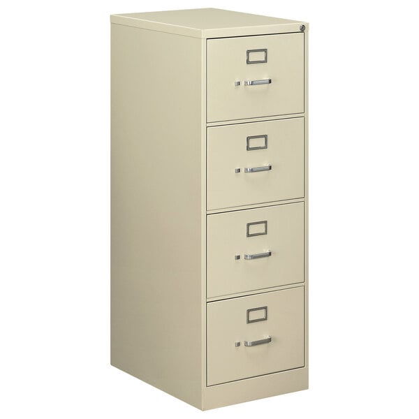 An Alera putty vertical legal file cabinet with four drawers.