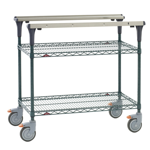 A Metro PrepMate MultiStation cart with MetroSeal wire shelving and wheels.