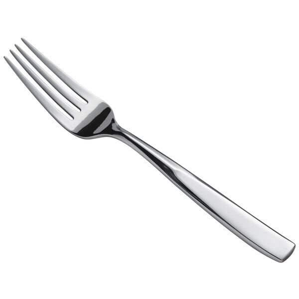 A close-up of a Oneida Tidal stainless steel dinner fork with a silver handle.