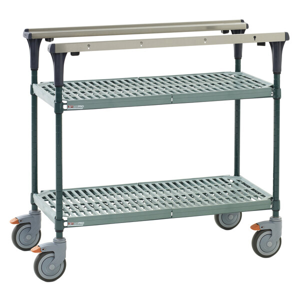 A metal Metro PrepMate MultiStation cart with SuperErecta Pro shelving and wheels.