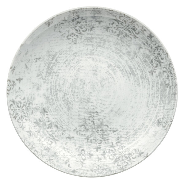 A white Schonwald porcelain deep coupe plate with a grey pattern.