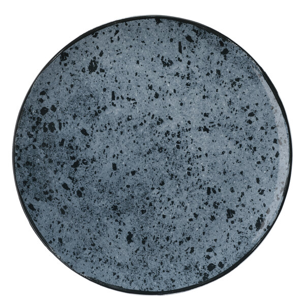 A Schonwald stone porcelain coupe plate with black and gray speckles.