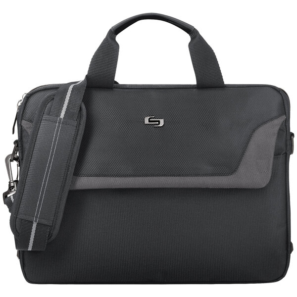 A black Solo laptop briefcase with a strap.