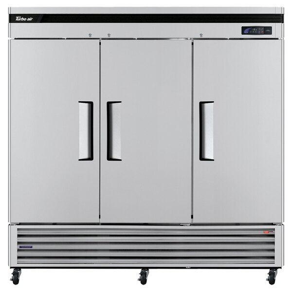 A Turbo Air Super Deluxe reach-in freezer with two open doors.
