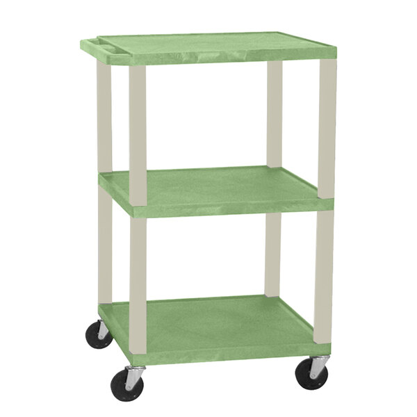 Luxor WT1642GE Green Tuffy Open Shelf A/V Cart 18" x 24" with 3 Shelves - Adjustable Height