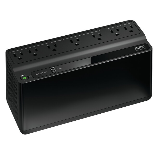 APC BE600M1 BackUPS 330 Watt 7 Outlet UPS System, 490 Joules