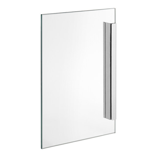 A rectangular glass door with a metal handle.