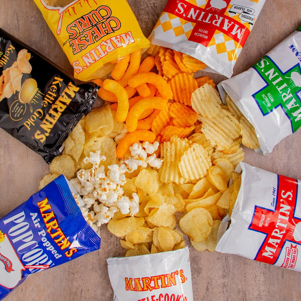 A group of Martin's snack and chip bags on a table.