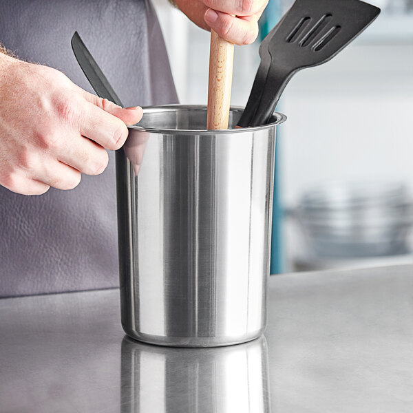 TableCraft HU2 5 1/4" Round Brushed Stainless Steel Utensil Holder