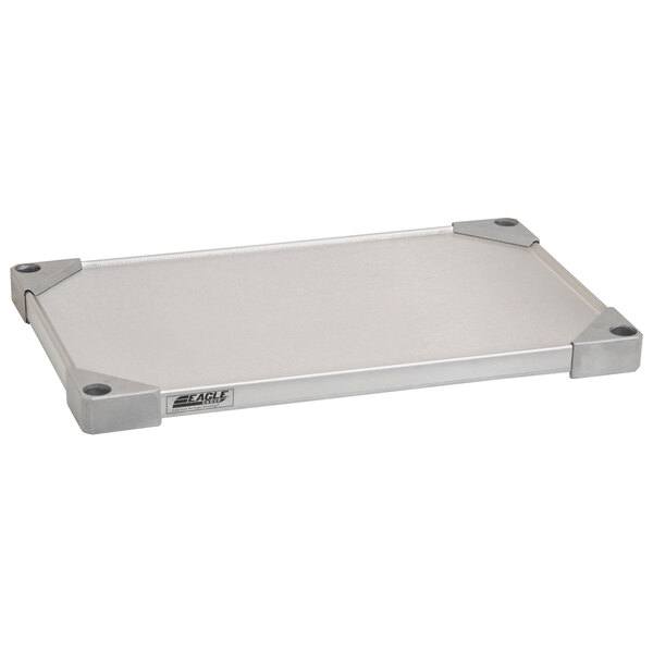 A white rectangular Eagle Group stainless steel shelf with metal corners.