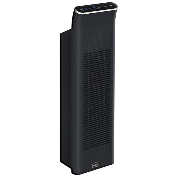 A black Ionic Pro tower air purifier on a white background.