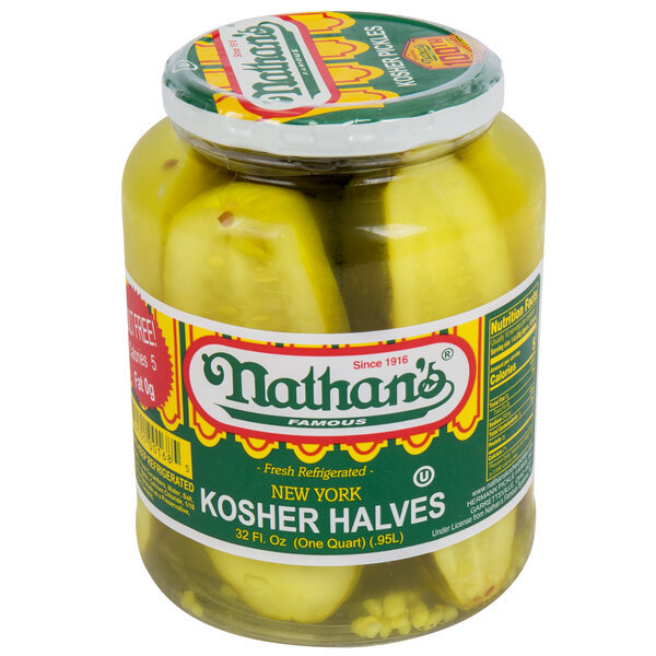 Nathan's Famous 32 oz. New York Kosher Pickle Halves 12/Case