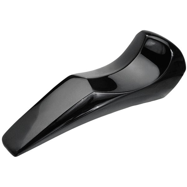 A black Softalk telephone shoulder rest with a curved shape.