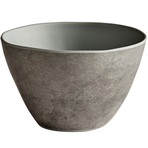 A grey Elite Global Solutions Santiago melamine bowl with a grey rim.